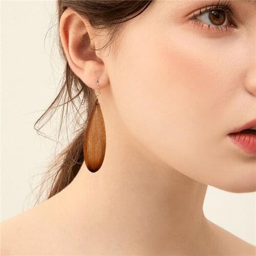 Ladies Natural Wood Droplet Pendant Earrings For Girls Personality Simple Jewelry Accessories 8 Colors