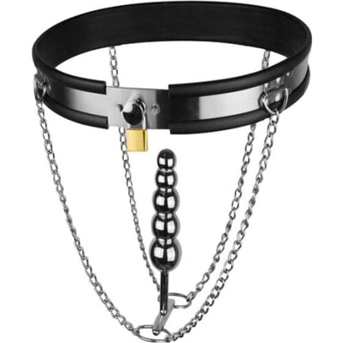 Stainless Steel Female Chastity Belt Pants With Anal Bead Plug BDSM Bondage Strapon Erotic Chastity Lock Device SexToy For Woman