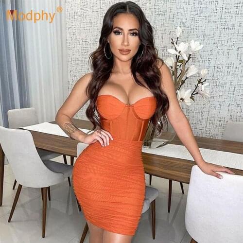 Bandage Dress 2021 Summer Fashion Folds Bodycon Spaghetti Strap Mini Dress Women Sexy Club Celebrity Evening Party Vestidos