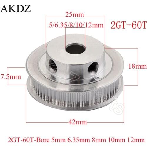 60 teeth GT2 Timing Pulley Bore 5mm 6.35mm 8mm 10mm 12mm 14mm for belt width 6mm used in linear 2GT pulley 60Teeth 60T