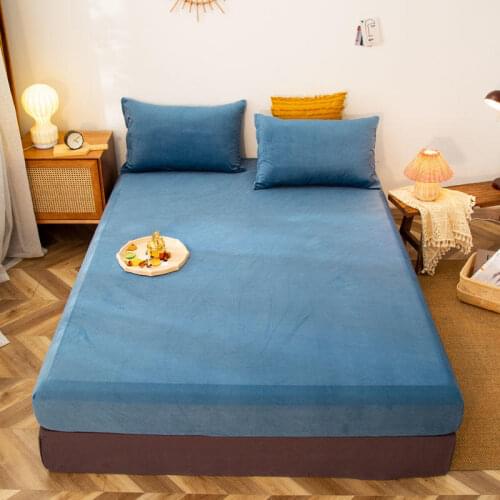 1 pc Crystal Velvet Bed Linen With Elastic Single Queen Size Bedclothes Blue Solid Color Plain Dyed Bed Sheet наматрасник180*200