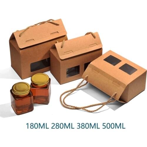100pcs/lot Creative design kraft paper Double bottle gift box With Clear Window honey tea brown sugar box With Rope LX3273