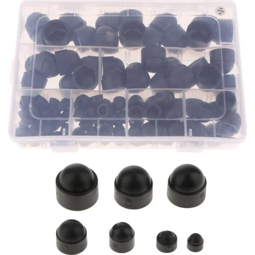 145 Pcs Dome Hex Bolt Nut Head Caps Cover Plastic Black M4 M5 M6 M8 M10 M12 190mm*125mm*35mm