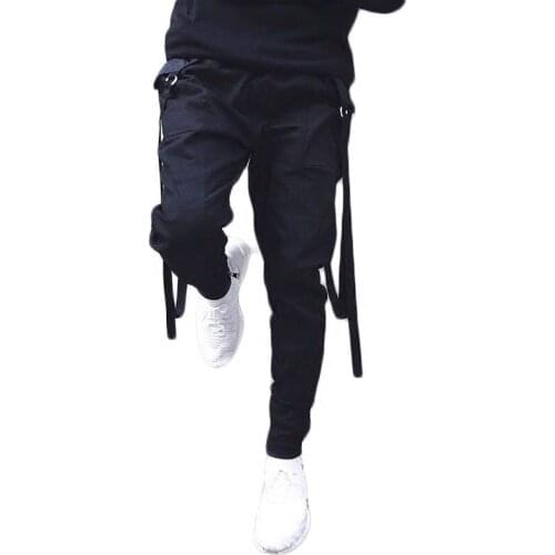 2019 Fashion Pant Men pants sweatpants Trousers street wear hip hop Multi-pocket overalls Double ring stereo ribbon pencil pants