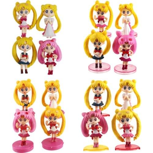 4pcs/set 4Styles Sailor Moon Tsukino Usagi PVC Figure Toys Cartoon Anime Collection Model Dolls
