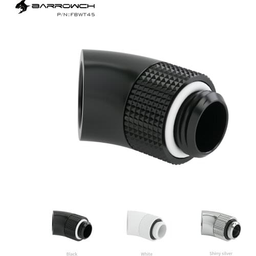 Barrowch Black White Silver G1 / 4 '' thread 45 degree Rotary Fitting Adapter Rotating 45 degree water cooling Adapter FBWT45