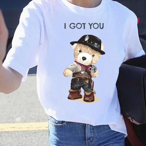 BLINGPAW Teddy Bear Police Officer I Got You Letter Print T-shirt White Cotton Unisex Top&Tees Summer Custom Tee Shirts