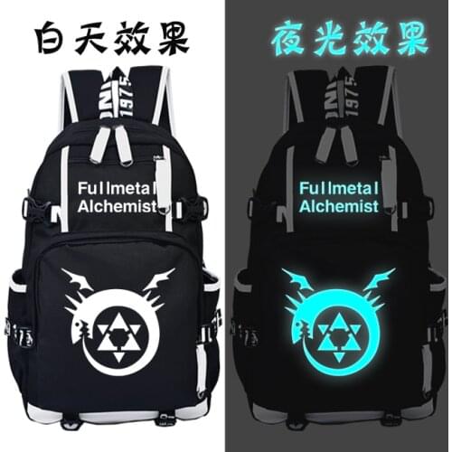Fullmetal Alchemist Backpack Cosplay Anime Canvas Bag Luminous Schoolbag Travel Bags