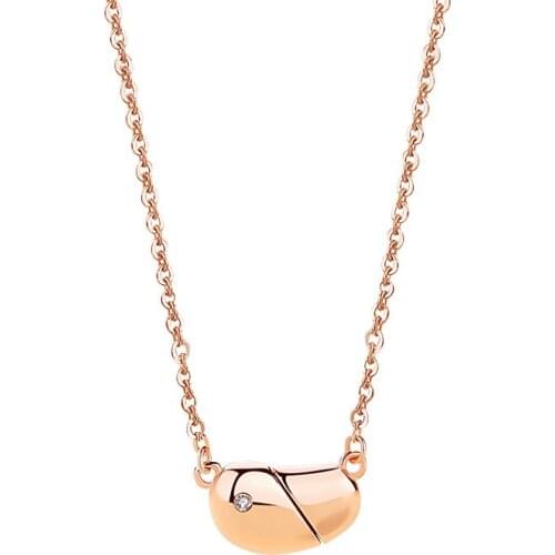 CEC1 Love Heart Shaped Acacia Bean Necklace Sterling Silver Real Diamond Clavicle Chain 18k Rose Gold Plated Bean Pendant