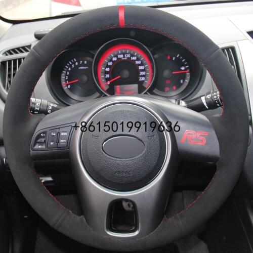 Black Suede Hand-stitched Car Steering Wheel Cover for Kia Forte Kia Soul Kia Rio 2009-2011