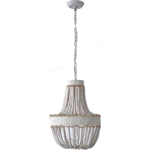 Wooden beads chandelier loft bedroom lighting living room 3 light italian beaded farmhouse chandelier nordic european foyer lamp