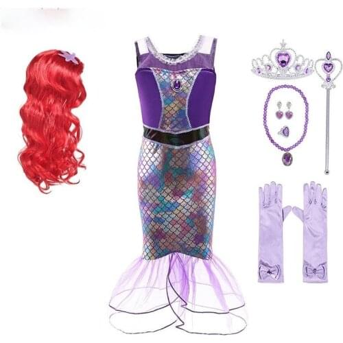 Little Mermaid Ariel Princess Dress Cosplay Costumes For Kids Baby Girl Mermaid Dress Up Sets Children