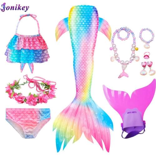 Halloween Kids Girls Mermaid Tails with Fin Swimsuit Mermaid Costume Cosplay Dress for Girls With Flipper Monofin For Swim