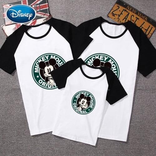 Disney 1pcs Mickey Printed Cartoon Dad Mom Baby T-Shirt Clothing Family Matching Outfits Clothes Summer Cotton Colorful Shirt