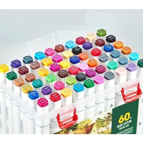 Double Head Color Oily Marker 12 / 24 / 36 Quick Drying and Clear Student Animation Hand Painting Design Art Suit
