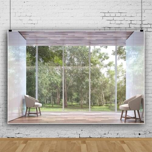 Floor-to-ceiling Windows Courtyard Scenery Background for Portrait Photography Interior Decors Backdrops Photocall Studio