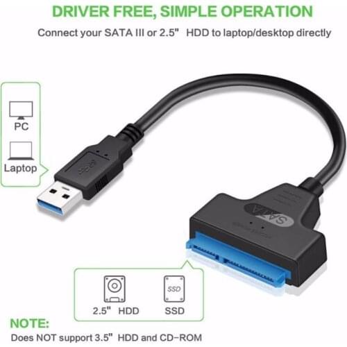 USB 3.0 to SATA 22 pin 2.5-inch Converter Cable USB 3.0 to 2.5" SATA III Hard Drive Adapter Cable/UASP -SATA to USB3.0 Converter