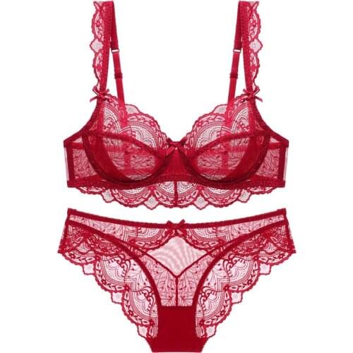 Bra Set Plus Size For Women Lingerie Fine Lace Sheer Underwire Ruffles Straps Decorate With Bow Womens Underwear
