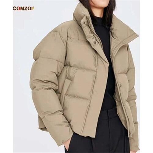 Korean Women Parkas 2021 Winter Thick Jackets Long Sleeve Warm Loose Coats Stand Collar Tops Clothing Casaco Feminino Inverno