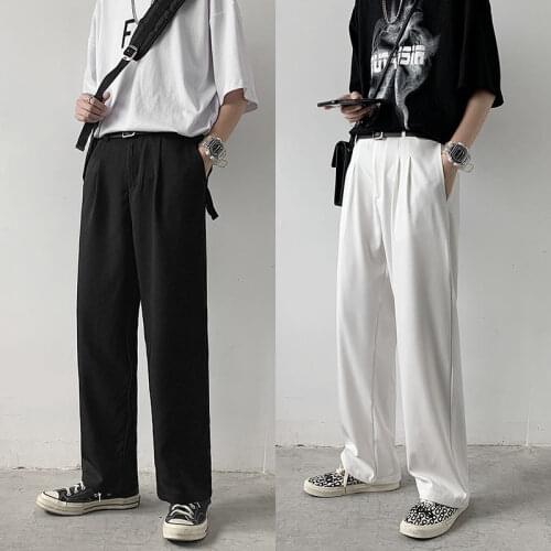Summer Wide-leg Pants Mens Fashion Gray Black White Casual Pants Men Korean Loose Straight-leg Suit Pants Mens Dress Pants