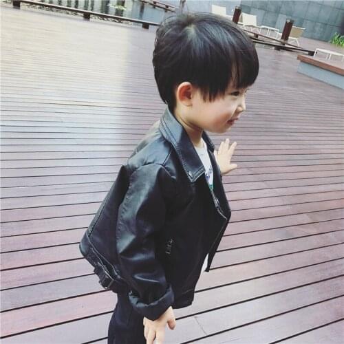 Hot Sale 2020 Spring Fall Baby Kids PU Leather Jacket Boys & Girls Black Casual Coat Childrens Clothes Fashion Outerwear X133