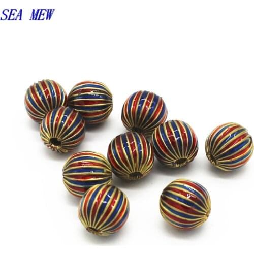 SEA MEW 8mm/10mm/12mm Vintage Copper Enamel Handmade Round Spacer Beads Hole Bead Jewelry Components 345bz