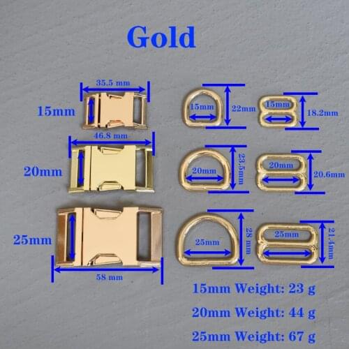 1 Set 15/20/25mm Metal Hardware D Ring Belt Straps Slider Gold Release Buckle Spring Hook For Dog Leash Harness Accessories