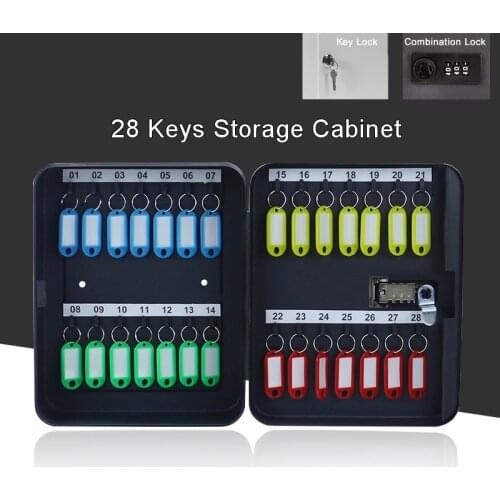 Metal 28 Keys Security Cabinet Safe Storage Box Combination/Key Lock Spare Car Keys Organizer For Home Office School Hotel