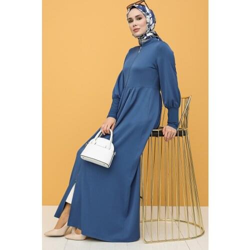 Minahill Zipper Shirred Ferace 8297-04 Indigo 8297-04