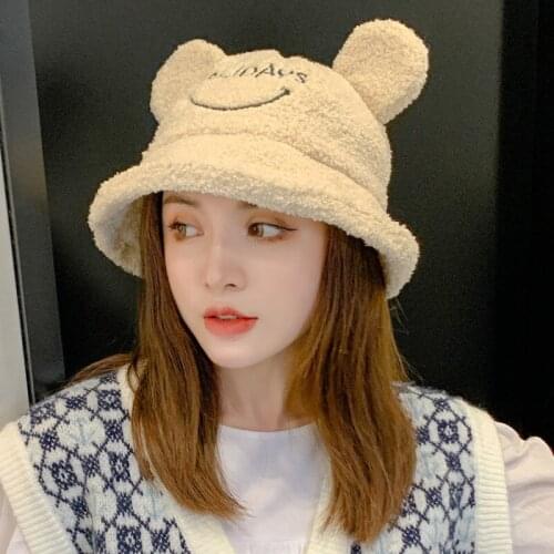 Fashion Autumn Outdoor Travel Panama Fur Winter Women Lamb Bucket Hat Girls Velvet Warm Ear Protector Fisherman Hat