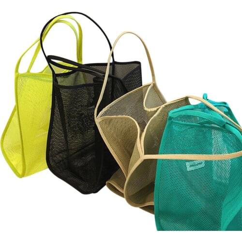Fashionable Women Mesh Beach Bag Large Capacity Simple Style Seaside Transparent Shoulder Storage Mountaineering Beach Net Bags