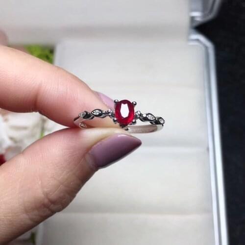 Fashion Lovely delicate thin Natural red ruby gem Ring Natural gemstone ring S925 silver women girl gift wedding party Jewelry