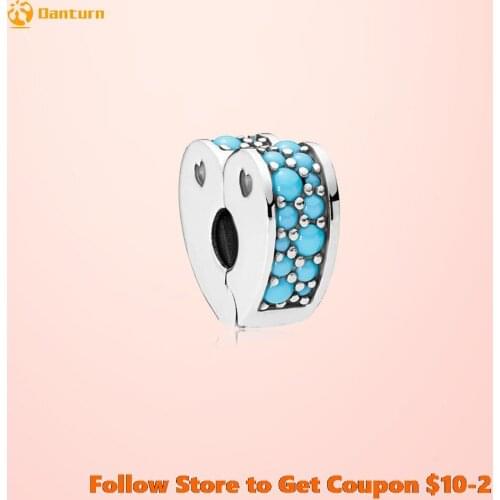 Fashion 925 Sterling Silver Beads Cyan Blue Arcs Of Love Clip Charms fit Original Pandora Bracelets Women DIY Jewelry