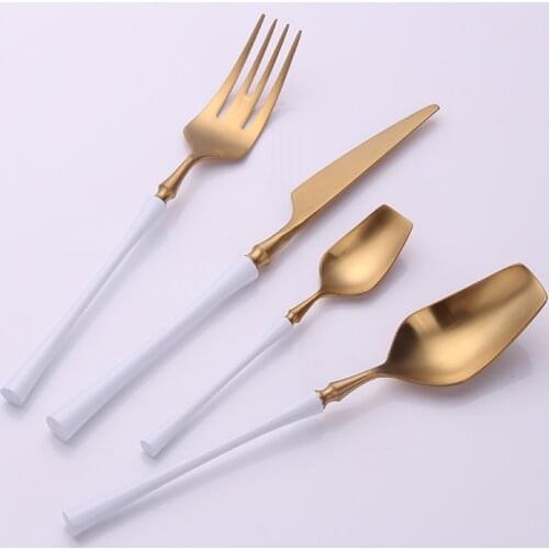 Matte White Gold Cutlery Set Stainless Steel Dinnerware Set Kitchen Knife Fork Spoon Tea Spoon Restaurant Western Tableware Set