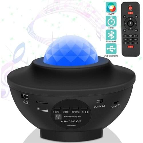 USB Night Projector Ocean Wave Projector Music Starry Sky Projector Kids Room Decoration Night Lamp Bluetooth Sound-Activated