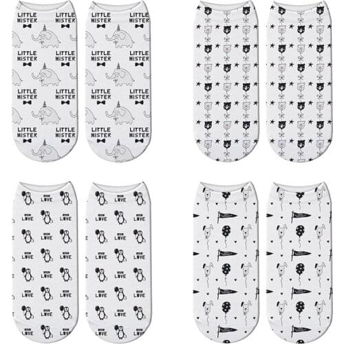 New 3D Printed Lovely Cartoon Animals Socks Women Summer Cute Elephants Bears Short Socks Kawaii Dog Penguin Ankle Socks
