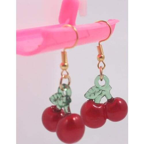 2021 New European and American Fruit Fashion Long Ear Nail Temperament Sweet Cherry Earrings Lady Women Earrings