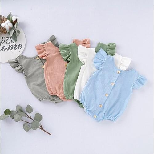 0-24M Newborn Infant Baby Girls Clothes Boy Linen Romper Infants Pure Ruffles O-Neck Sleeveless Bodysuit Childrens Clothing Set