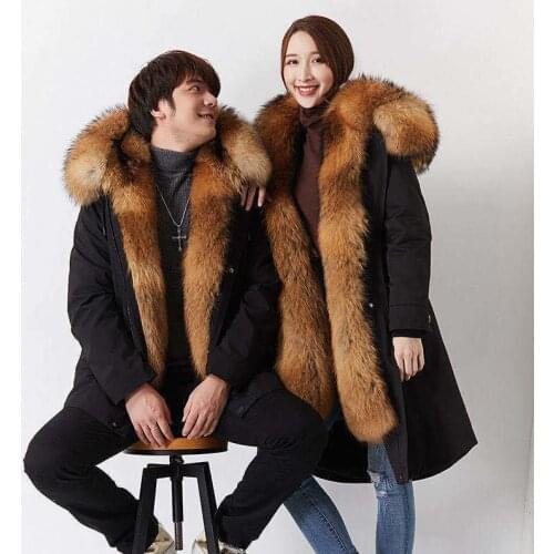 2021 Winter New Parka Couples Mid Long Detachable Liner Thickened Faux Fake Fur Hoodie For Women One Coat Casaco Feminino