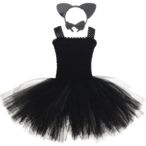 New Black Spider Cat Girls Tutu Dress Animal Performance Theme Girl Birthday Party Dresses Kids Girls Halloween Cosplay Costumes
