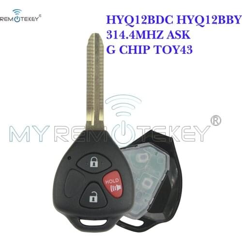 Remtekey New 3 Button 314.4mhz TOY43 Hyq12bby Hyq12bdc G Chip Remote Replacement Key For Toyota Yaris Camry RAV4 Corolla Matrix