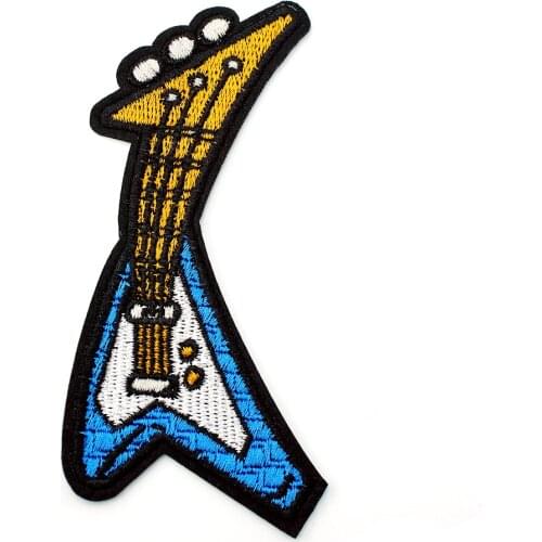Guitar Size:5.7x12.2cm Patch for Clothing Iron on Embroidered Sew Applique Cute Fabric Badge DIY Apparel Accessories