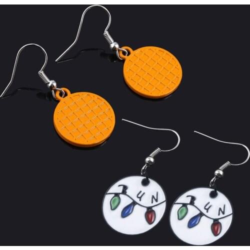 RJ Hot TV Stranger Things Earrings Waffles Light RUN Snakes Charms Stud Oorbellen For Girl Women Party Drop Jewelry