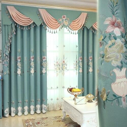 European-style Lotus Curtains for Living Room Bedroom dining room Luxury Villa Guest Curtains Embroidered beautiful Curtains