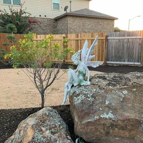 Flower Fairy Statue Sitting Art Sculpture Figurines Garden Ornament Angel Wings Resin Craft Landscaping Home Decoration Outdoor