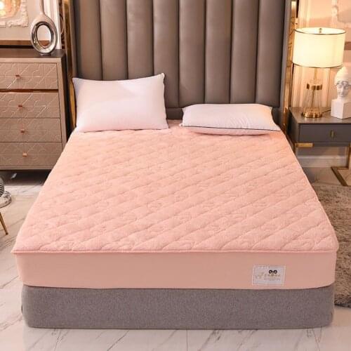 Super Soft Plush Quilted Mattress Cover Thicken Lambswool Quick Warm Mattress Protector Cover Solid Color Anti-Mite Bed Cover