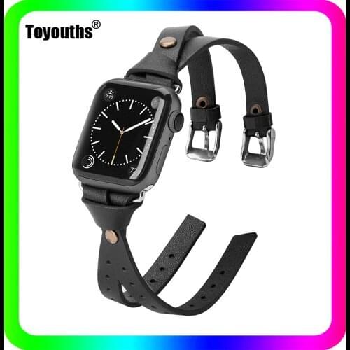 Toyouths Double Leather Bands for Apple Watch SE Women Men Leather Watchband 38mm/40mm/42mm/44mm Straps for iWatch 6 5 4 3 2 1