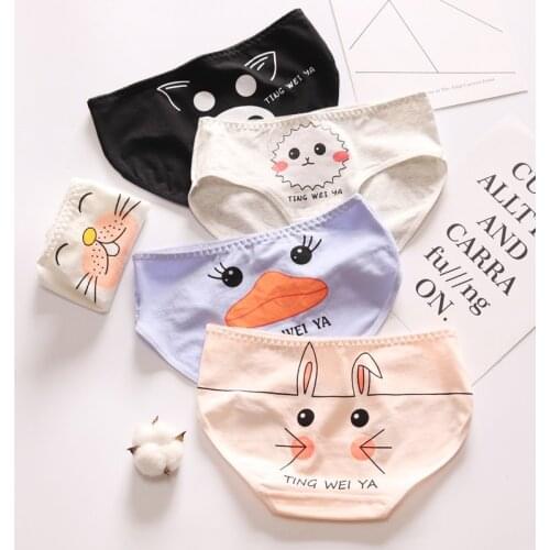 Luckymily 5pcs/lot Print Seamless Women Briefs Panties Cute Cartoon Cotton Girls Underwear Lingerie Women Plus Size Female Brief