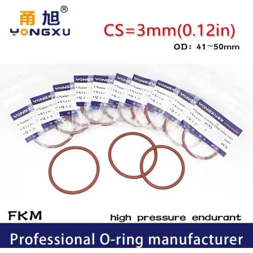 2PCS/lot Brown FKM Rubber fluororubber O-rings Seals CS3mm OD41/42/43/44/45/46/47/48/49/50*3mm Ring Seal Gasket Oil Rings Washer