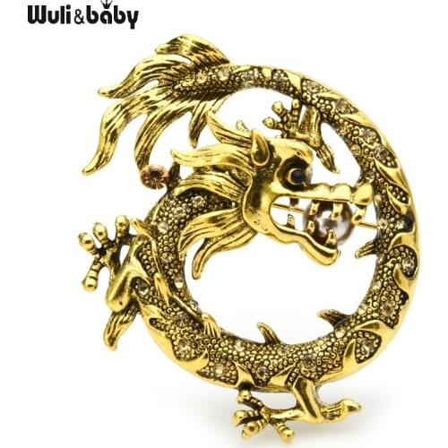 Wuli&baby Vintage Pearl Dragon Brooches Women Men Metal 2-color Animal Party Casual Brooch Pins